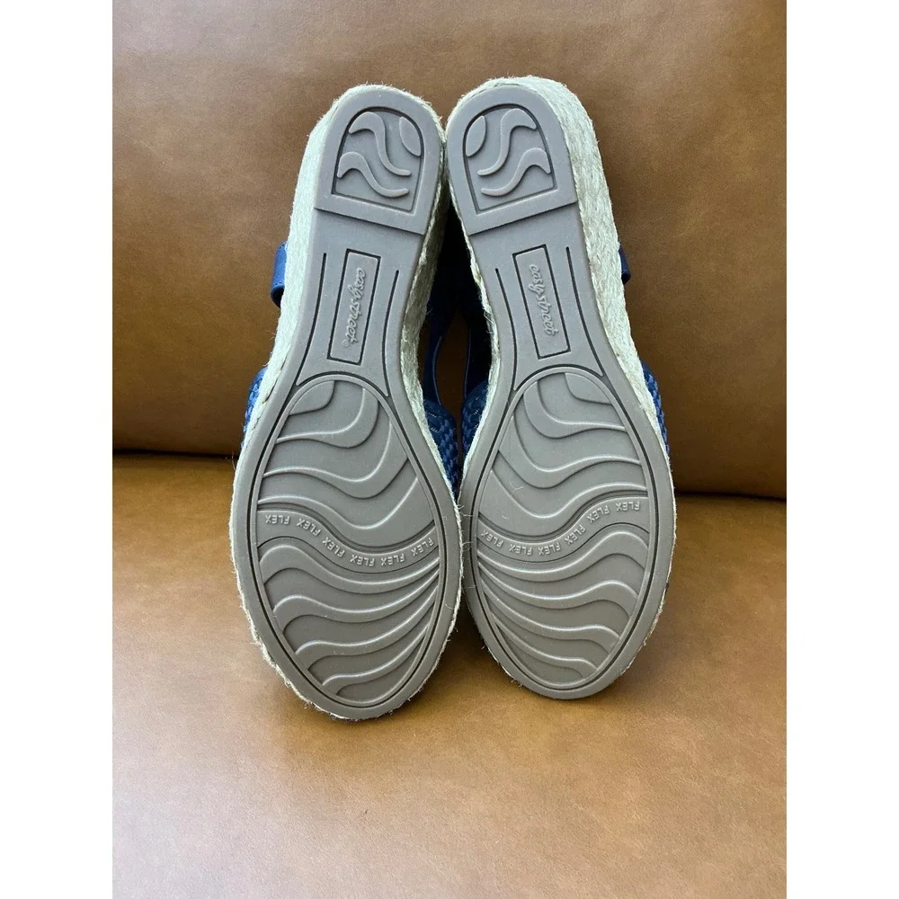 Easy Street Taffy Wedge Sandals Womens 8 Navy Excellent Woven Espadrille